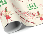 かわいい漫画の小妖精や小人渦巻き魔法のクリスマスホリデー ラッピングペーパー (ロールコーナー)