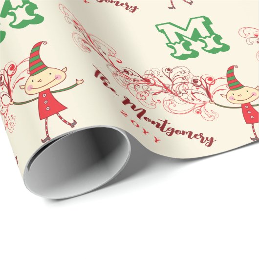かわいい漫画の小妖精や小人渦巻き魔法のクリスマスホリデー ラッピングペーパー (ロールコーナー)