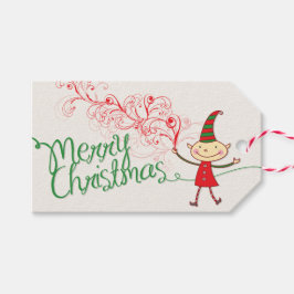 かわいい漫画の小妖精や小人魔法メリークリスマスホリデー ギフトタグ