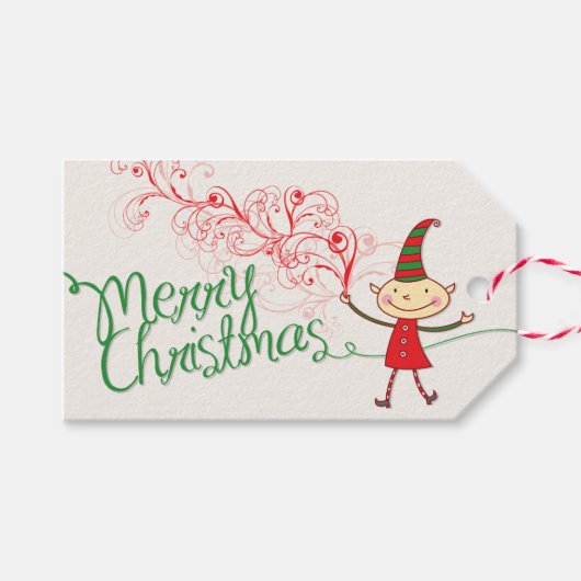 かわいい漫画の小妖精や小人魔法メリークリスマスホリデー ギフトタグ (正面(横))