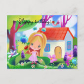 かわいい漫画の少女と妖精の家 ポストカード (正面)
