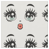 かわいい漫画の少女の人形のキス顔アート ファブリック (クローズアップ)