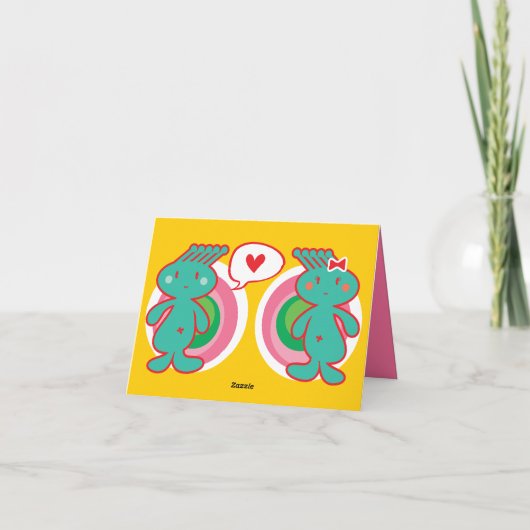 かわいい漫画の少年ガールカップルハッピーバレンタインデー シーズンカード (裏面)