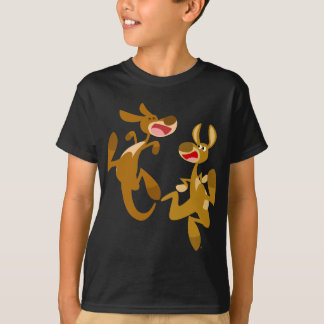かわいい漫画の弾けるカンガルーの子供たちTシャツ Tシャツ