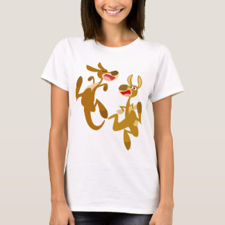 かわいい漫画の弾けるカンガルー女性Tシャツ Tシャツ
