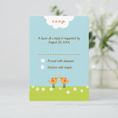 かわいい漫画の恋結婚鳥 出欠カード (スタンド正面)