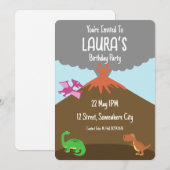 かわいい漫画の恐竜の誕生日招待状カード 招待状 (正面/裏面)