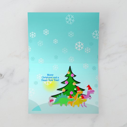 かわいい漫画の恐竜はメリークリスマスを望みます シーズンカード (内部)