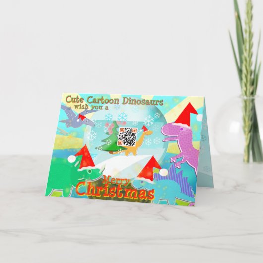 かわいい漫画の恐竜はメリークリスマスを望みます シーズンカード (正面)