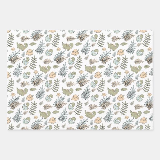 かわいい漫画の恐竜ブルーグリーンボーイ名 ラッピングペーパーシート (正面2)