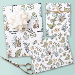 かわいい漫画の恐竜ブルーグリーンボーイ名 ラッピングペーパーシート