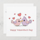 かわいい漫画の愛の鳥たち ピンクのハート バレンタインデー シーズンカード (正面/裏面)