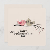 かわいい漫画の愛の鳥たち ブランチ バレンタインデー シーズンカード (正面/裏面)
