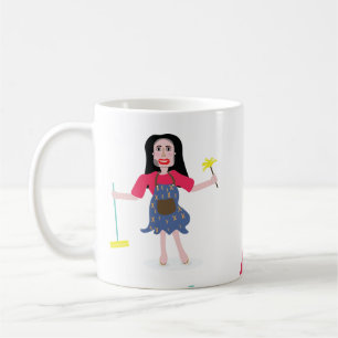 かわいい漫画の掃除婦の大きい顔のマグ コーヒーマグカップ