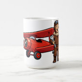 かわいい漫画の整備士と赤い車のイラスト コーヒーマグカップ (中央)