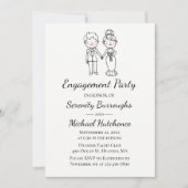 かわいい漫画の新婦結婚の婚約パーティ 招待状 (正面)