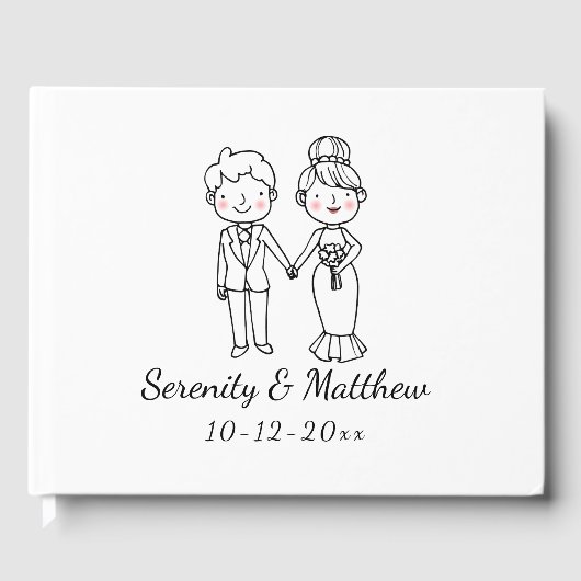 かわいい漫画の新郎新婦白黒結婚ズ ゲストブック (正面)