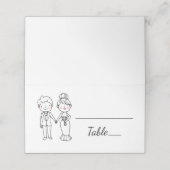 かわいい漫画の新郎新婦白黒結婚披露宴 プレイスカード (外部開封)