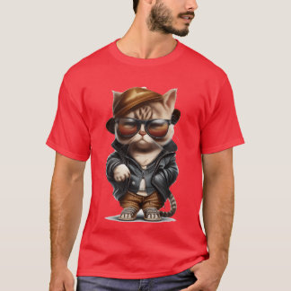 かわいい漫画の服とサングラスをかけた猫 リトロ Tシャツ