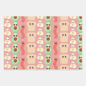 かわいい漫画の朝食フードウィズハッピー顔 ラッピングペーパーシート (正面3)