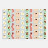 かわいい漫画の朝食フードウィズハッピー顔 ラッピングペーパーシート (正面)