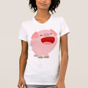 かわいい漫画の歌うブタの女性Tシャツ Tシャツ