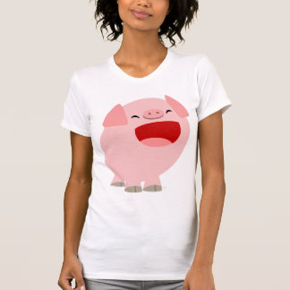 かわいい漫画の歌うブタの女性Tシャツ Tシャツ