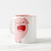 かわいい漫画の歌う豚マグカップ ツートーンマグカップ (正面左)