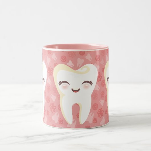 かわいい漫画の歯-ピンクのギフトのマグ ツートーンマグカップ (中央)