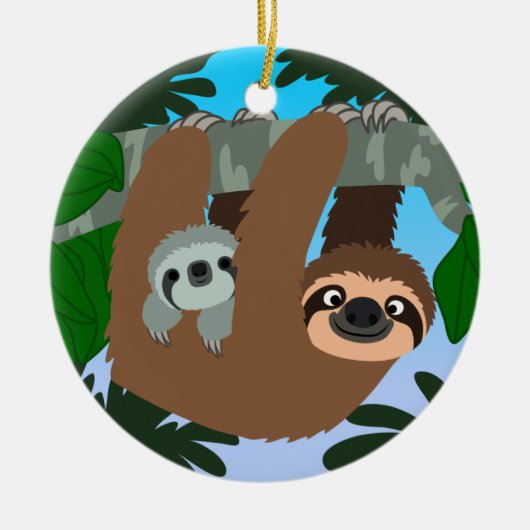 かわいい漫画の母のナマズとベビー セラミックオーナメント (正面)