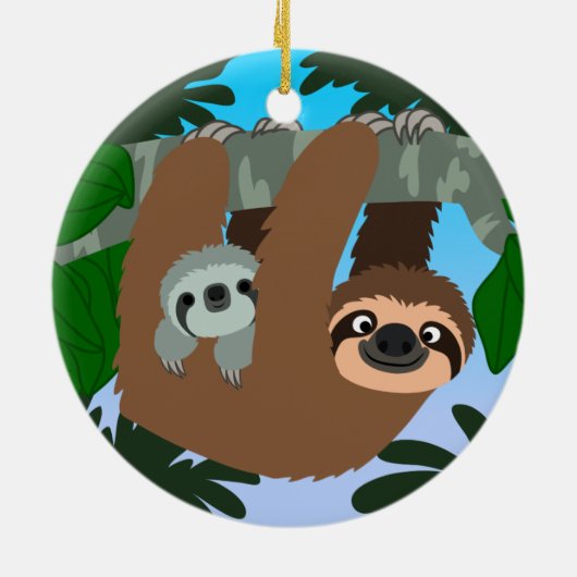 かわいい漫画の母のナマズとベビー セラミックオーナメント (裏面)