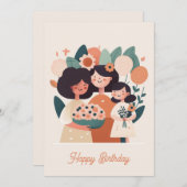 かわいい漫画の母の娘の女の子。ハッピーバースデー シーズンカード (正面/裏面)