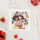 かわいい漫画の母の娘の女の子。誕生日パーティー スタンダードカクテルナプキン (インサイチュ)