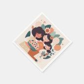 かわいい漫画の母の娘の女の子。誕生日パーティー スタンダードカクテルナプキン (角)