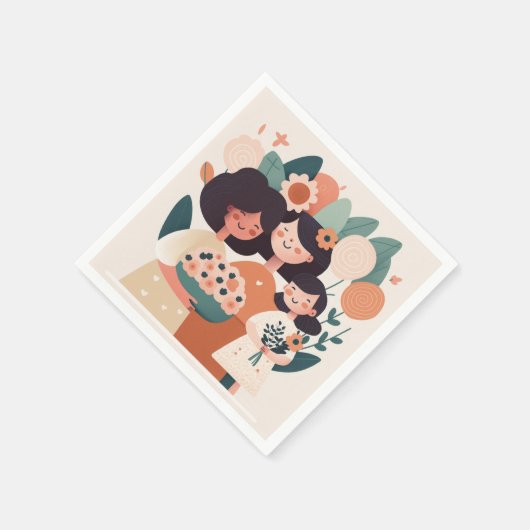 かわいい漫画の母の娘の女の子。誕生日パーティー スタンダードカクテルナプキン (角)