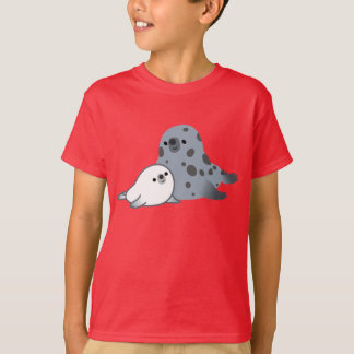 かわいい漫画の母シールおよび子犬の子供のTシャツ Tシャツ