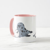 かわいい漫画の母シールおよび子犬 マグカップ (正面左)