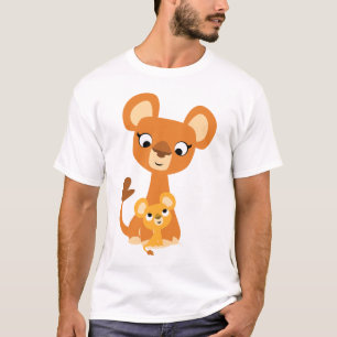 かわいい漫画の母ライオンおよび幼いこどもの子供のTシャツ Tシャツ