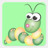 かわいい漫画の毛虫 スクエアシール (正面)