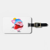 かわいい漫画の氷のスケートで滑る豚の荷物タグ ラゲッジタグ (正面横)