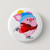 かわいい漫画の氷のスケートで滑る豚ボタン 缶バッジ (正面)