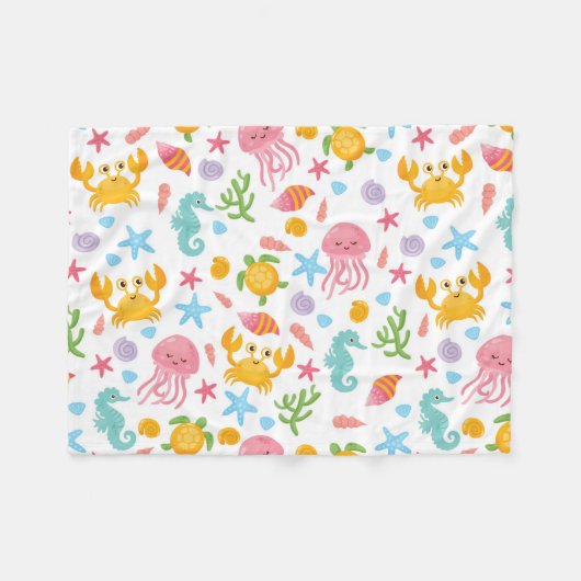 かわいい漫画の海シーシーシーシェル、ヒトデの夏 フリースブランケット (正面(横))