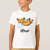 かわいい漫画の消火飛行機スプレー水 Tシャツ (正面)