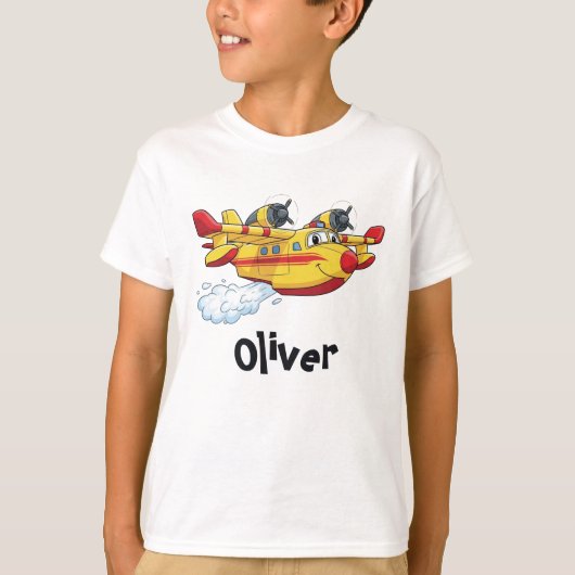 かわいい漫画の消火飛行機スプレー水 Tシャツ (正面)