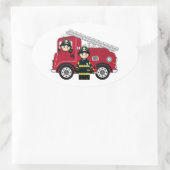 かわいい漫画の消防士 楕円形シール (バッグ)