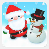 かわいい漫画の父のクリスマスと雪だるま スクエアシール (正面)