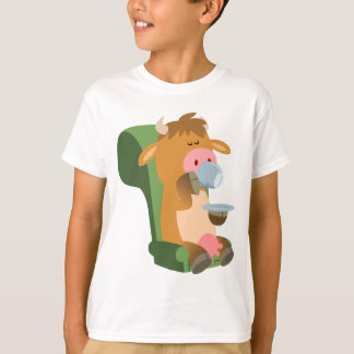 かわいい漫画の牛と素敵なカップパチルドレンTシャツ Tシャツ