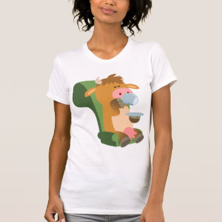 かわいい漫画の牛と素敵なカップパ女性のTシャツ Tシャツ
