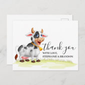 かわいい漫画の牛のサンキューカード ポストカード (正面/裏面)