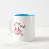 かわいい漫画の牛 |かわいいファーム動物コーヒーマグ ツートーンマグカップ (正面左)